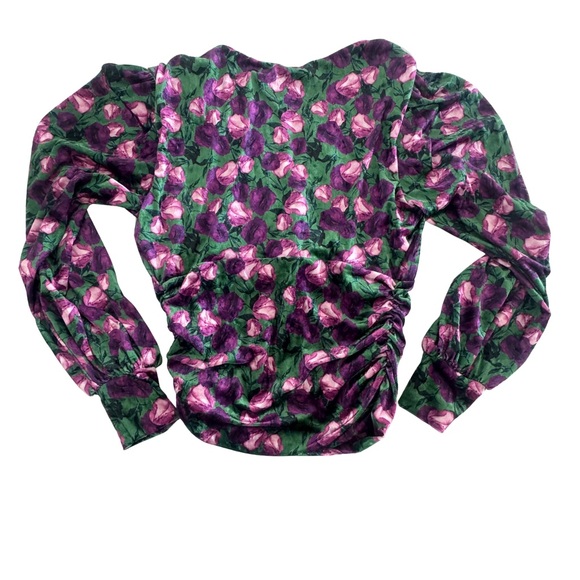 NWT Delfi Collective Jade Floral Velvet Ruched Surplice Top Size S Green Purple - Picture 4 of 9